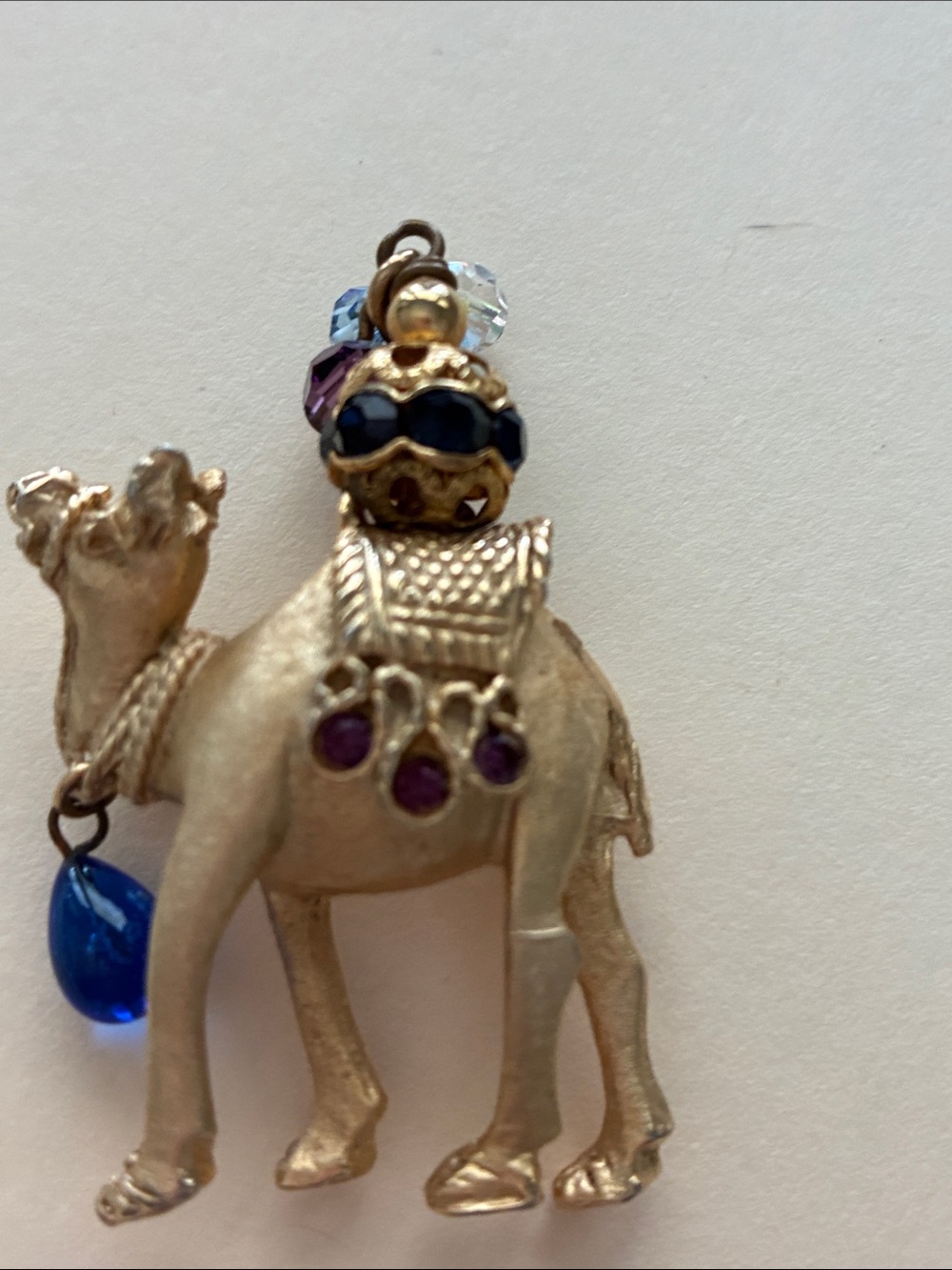 Gold-Tone Camel Pendant Necklace with Blue and Purple Accents Vintage Napier